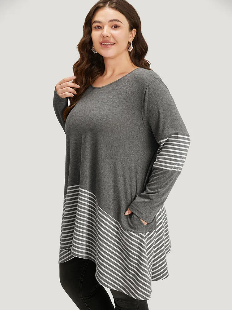 Striped Patchwork Pocket Crew Neck T-shirt sold by Bloomchic product image thumbnail 3