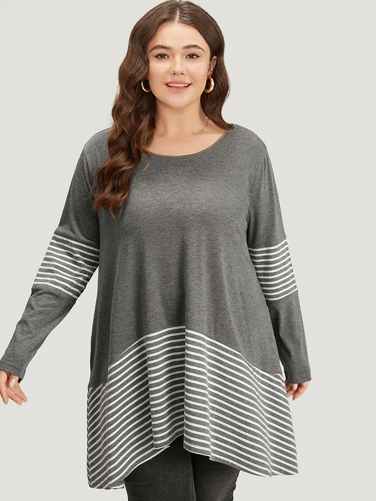 Striped Patchwork Pocket Crew Neck T-shirt sold by Bloomchic