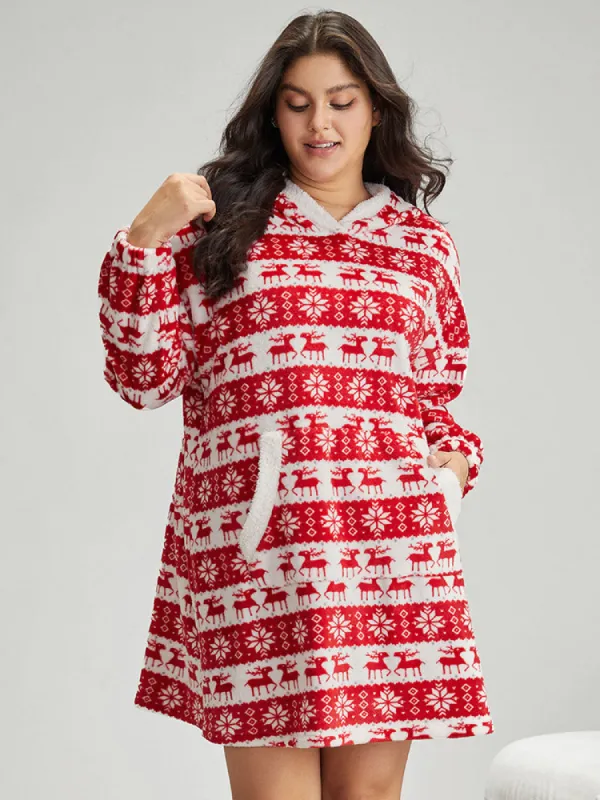 Christmas Elk Hooded Pocket Fuzzy Sleep Dress sold by Bloomchic