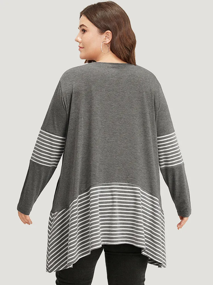 Striped Patchwork Pocket Crew Neck T-shirt sold by Bloomchic product image thumbnail 5