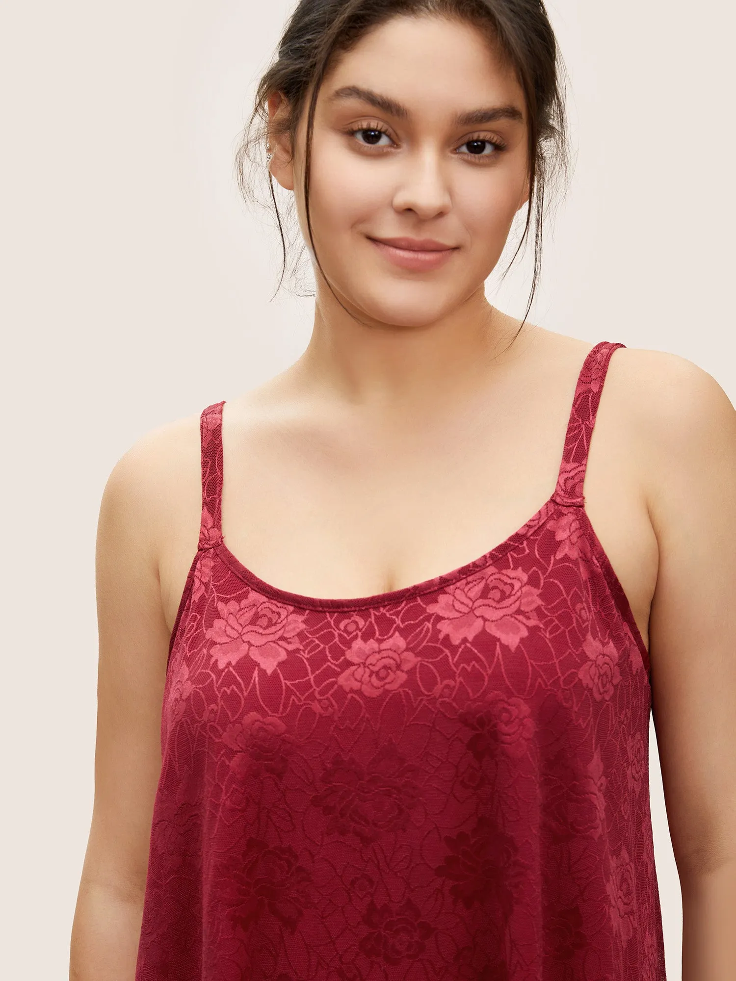 Solid Lace Panel Tiered Adjustable Straps Sleep Top sold by Bloomchic product image thumbnail 4