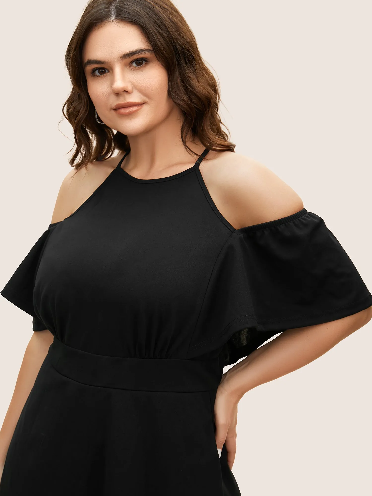 Cold Shoulder Flutter Sleeve Midi Dress sold by Bloomchic product image thumbnail 5