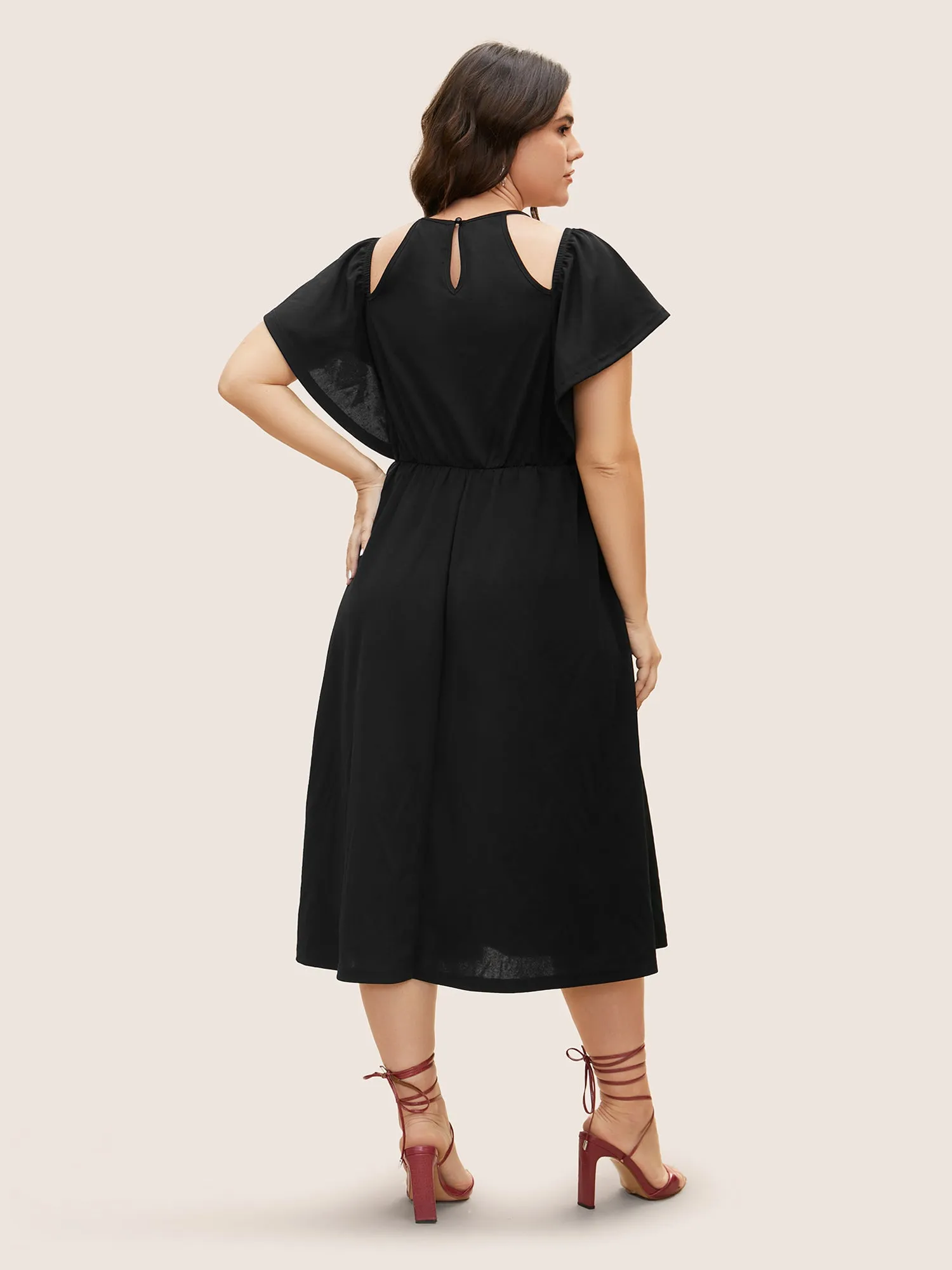 Cold Shoulder Flutter Sleeve Midi Dress sold by Bloomchic product image thumbnail 4