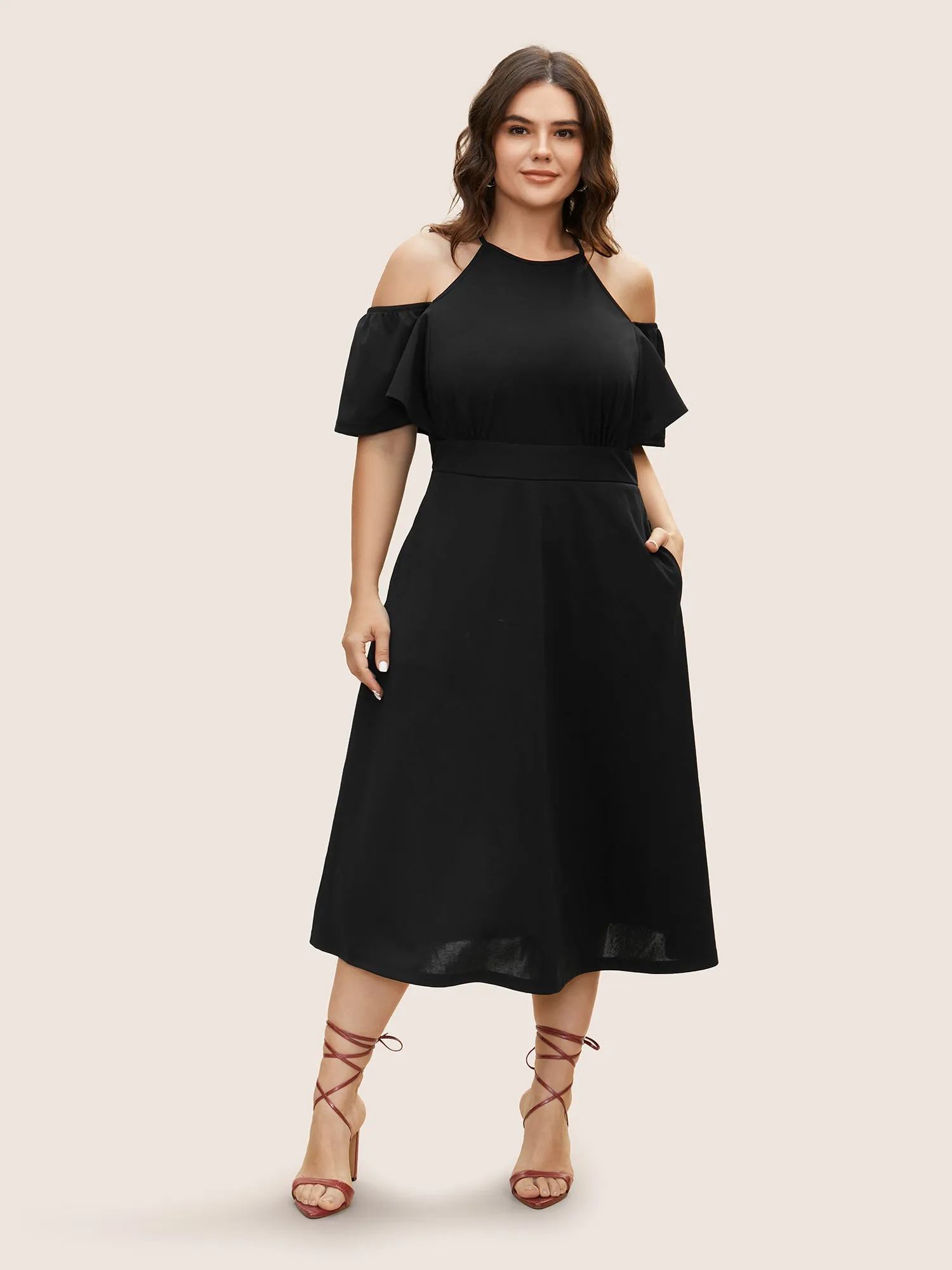 Cold Shoulder Flutter Sleeve Midi Dress sold by Bloomchic product image thumbnail 3