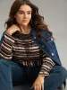 Striped Mock Neck Drawstring Pocket T-shirt sold by Bloomchic