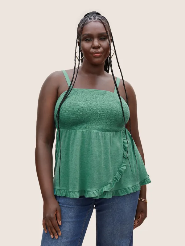 Solid Shirred Patchwork Frill Trim Cami Top sold by Bloomchic