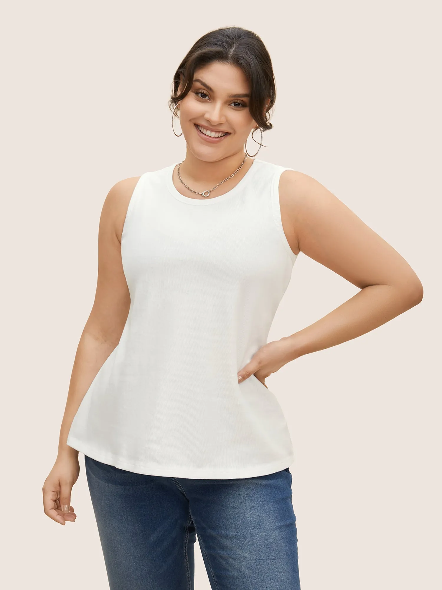 Cotton Solid Round Neck Pit Strip Tank Top sold by Bloomchic product image thumbnail 2