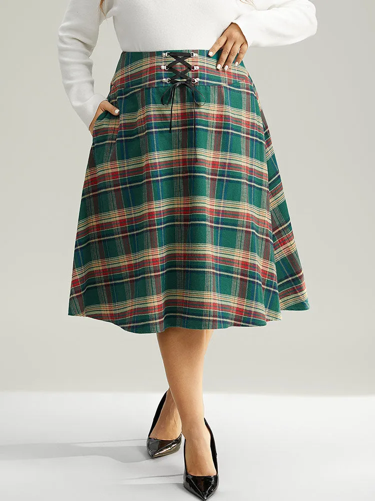 Plaid Lace Up Pocket Cropped Skirt sold by Bloomchic