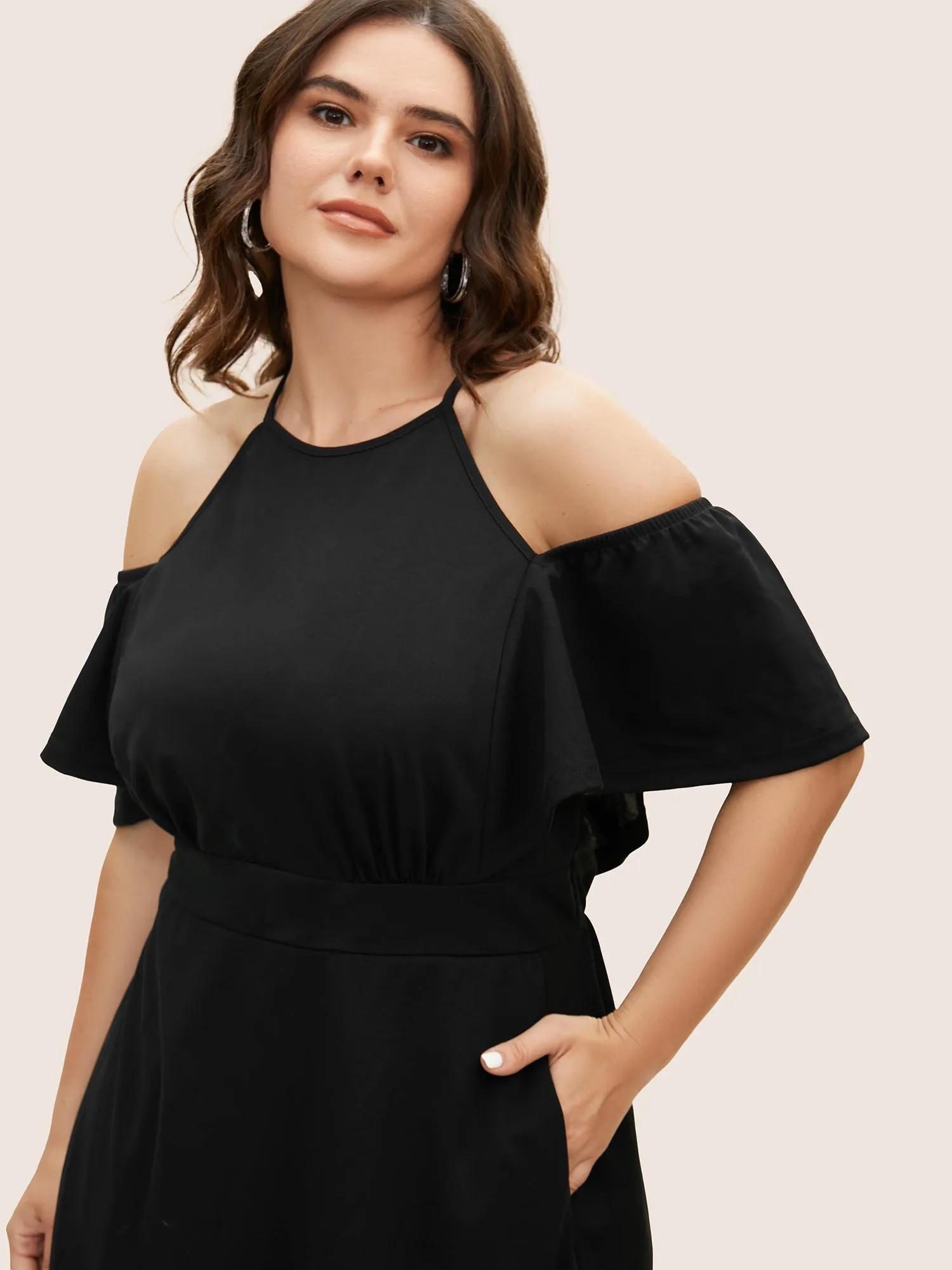 Cold Shoulder Flutter Sleeve Midi Dress sold by Bloomchic product image thumbnail 2