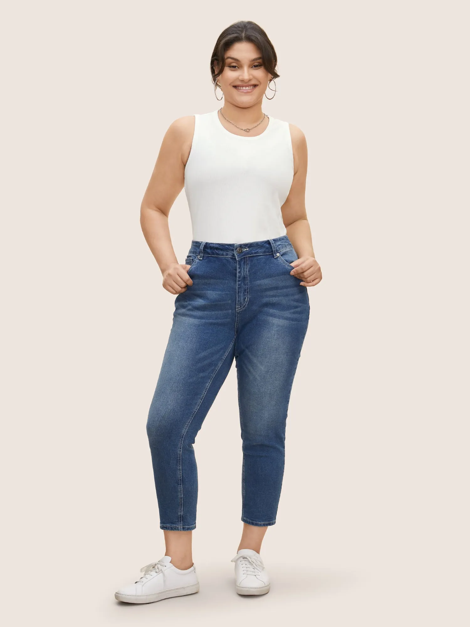 Cotton Solid Round Neck Pit Strip Tank Top sold by Bloomchic product image thumbnail 4