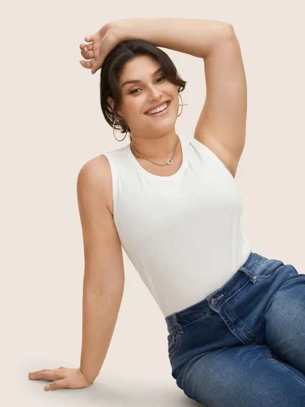 Cotton Solid Round Neck Pit Strip Tank Top sold by Bloomchic