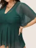 Plain Wrap Tiered Mesh Flutter Sleeve Swim Top sold by Bloomchic