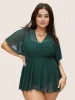 Plain Wrap Tiered Mesh Flutter Sleeve Swim Top sold by Bloomchic