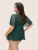 Plain Wrap Tiered Mesh Flutter Sleeve Swim Top sold by Bloomchic