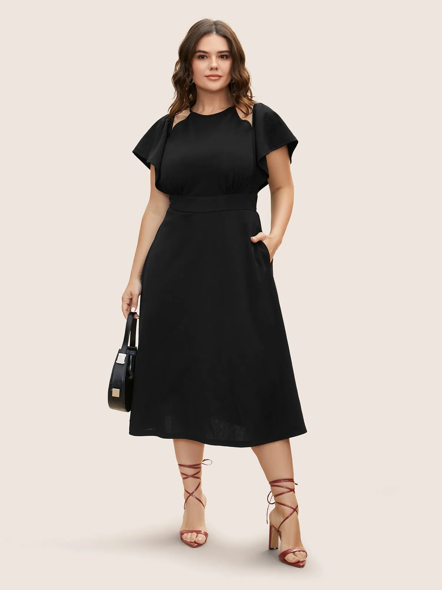 Cold Shoulder Flutter Sleeve Midi Dress sold by Bloomchic