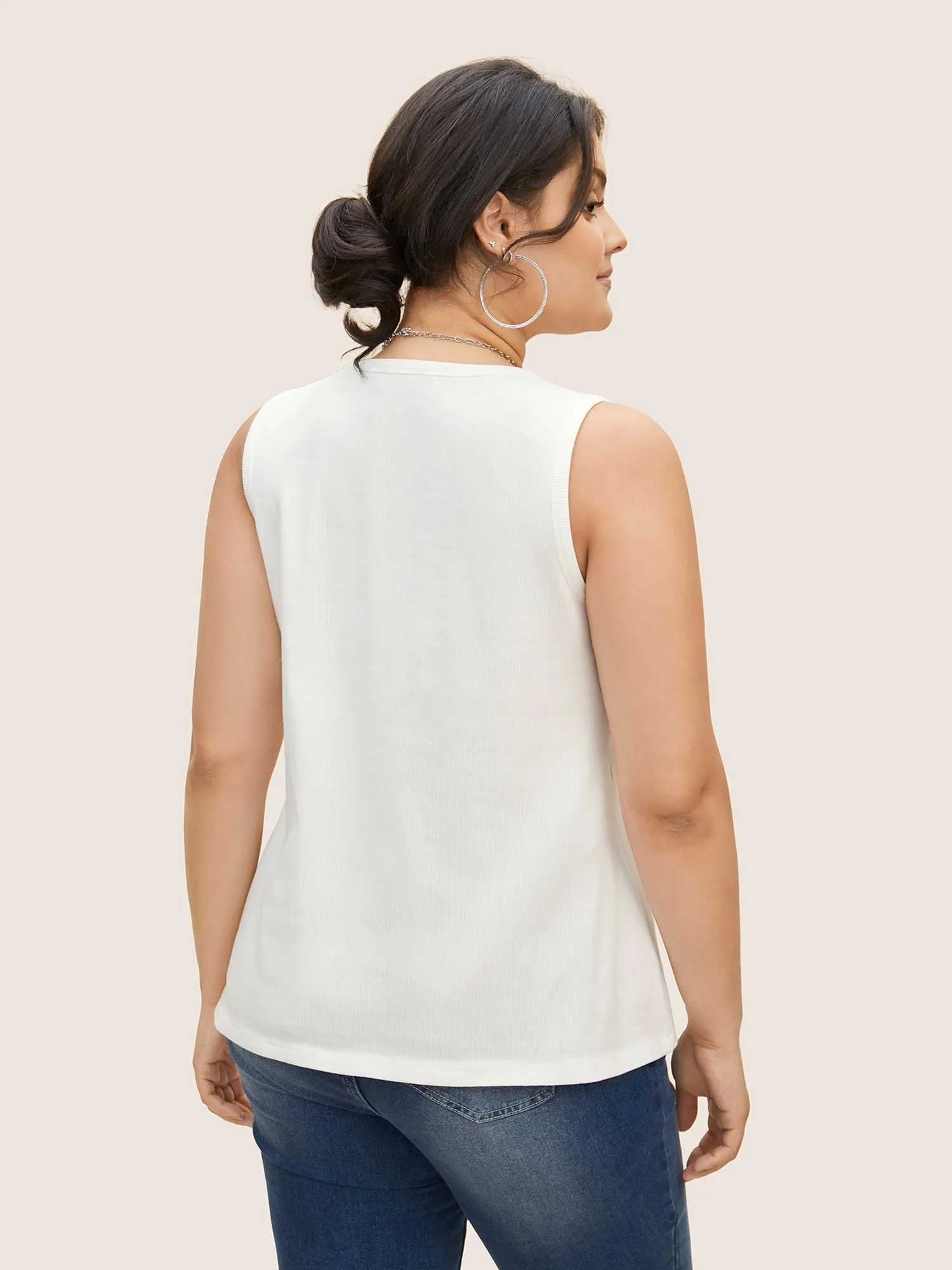 Cotton Solid Round Neck Pit Strip Tank Top sold by Bloomchic product image thumbnail 3