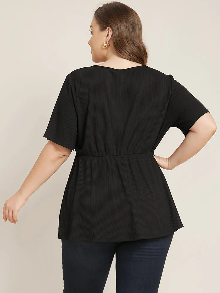 Plain Wrap Chain Detail Ruffle Hem Rib Knit Tee sold by Bloomchic product image thumbnail 4