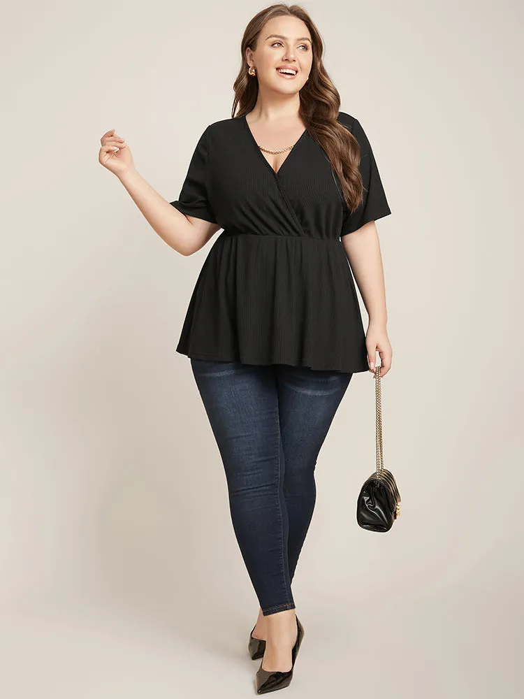 Plain Wrap Chain Detail Ruffle Hem Rib Knit Tee sold by Bloomchic product image thumbnail 5