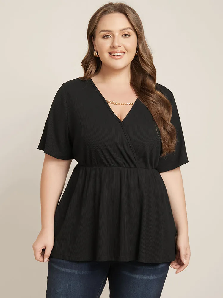 Plain Wrap Chain Detail Ruffle Hem Rib Knit Tee sold by Bloomchic product image thumbnail 2