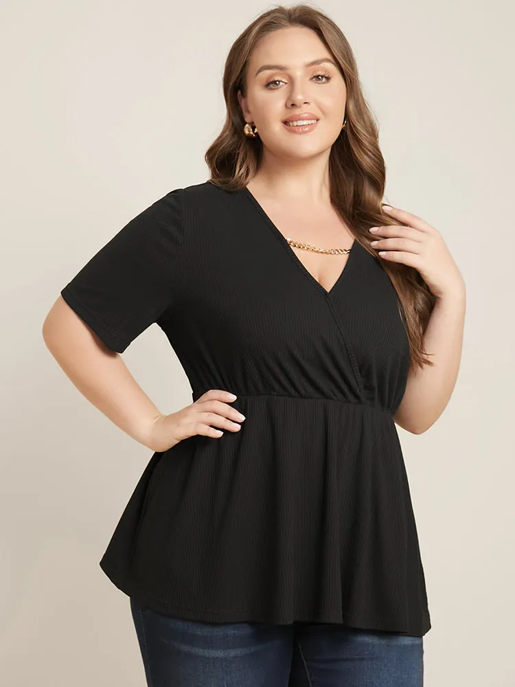 Plain Wrap Chain Detail Ruffle Hem Rib Knit Tee sold by Bloomchic product image thumbnail 3