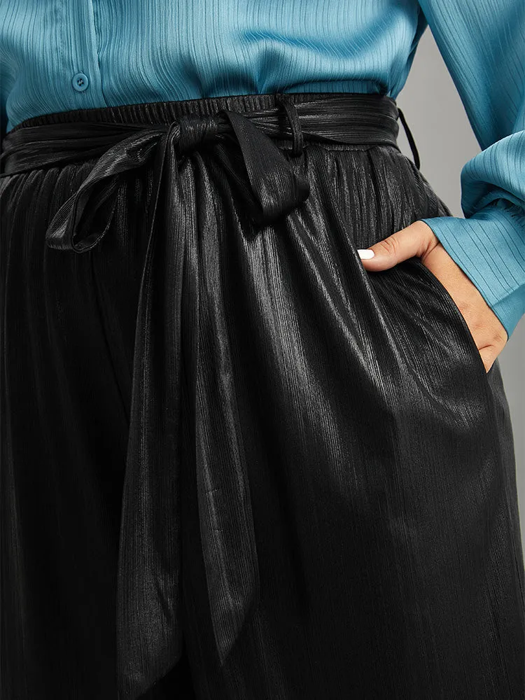 Plain Texture Belted High Rise Wide Leg Pants sold by Bloomchic product image thumbnail 4