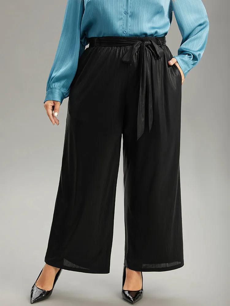 Plain Texture Belted High Rise Wide Leg Pants sold by Bloomchic