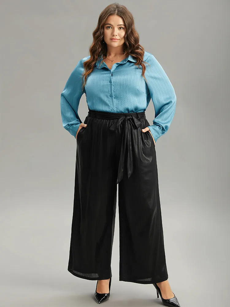 Plain Texture Belted High Rise Wide Leg Pants sold by Bloomchic product image thumbnail 3