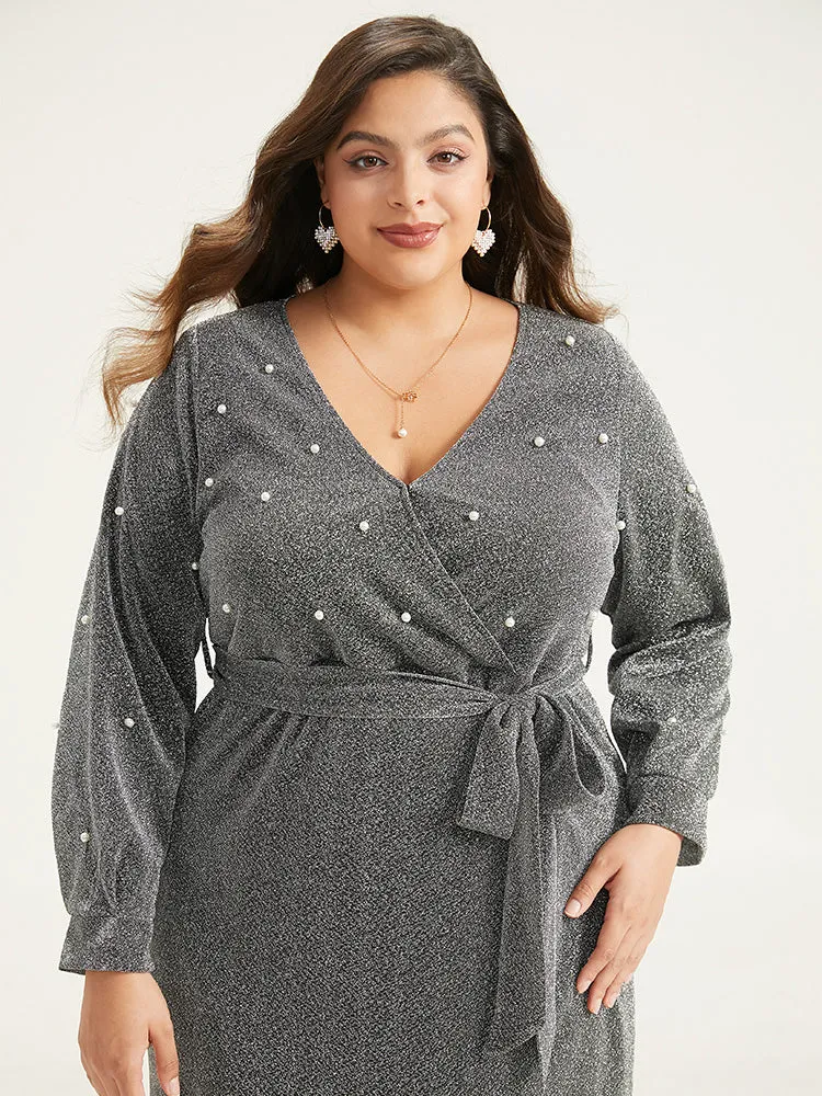 V Neck Pearl Beaded Belted Dress sold by Bloomchic product image thumbnail 5