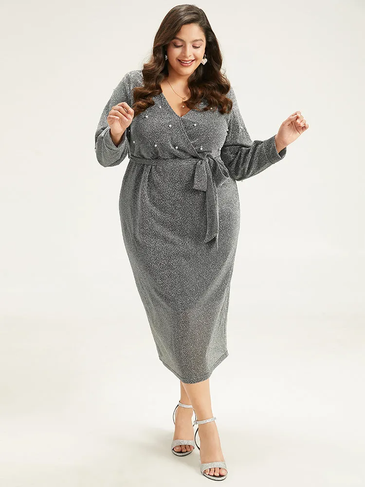 V Neck Pearl Beaded Belted Dress sold by Bloomchic product image thumbnail 2