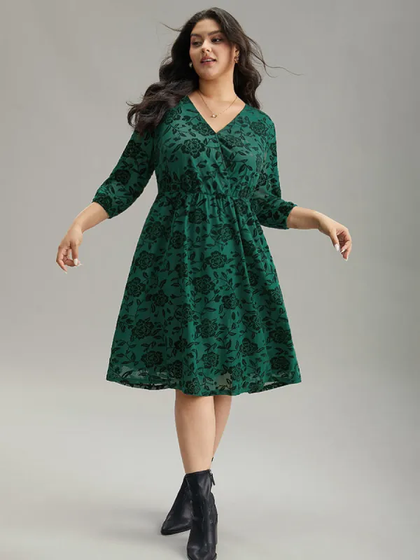 Silhouette Floral Print Surplice Neck Gathered Dress sold by Bloomchic