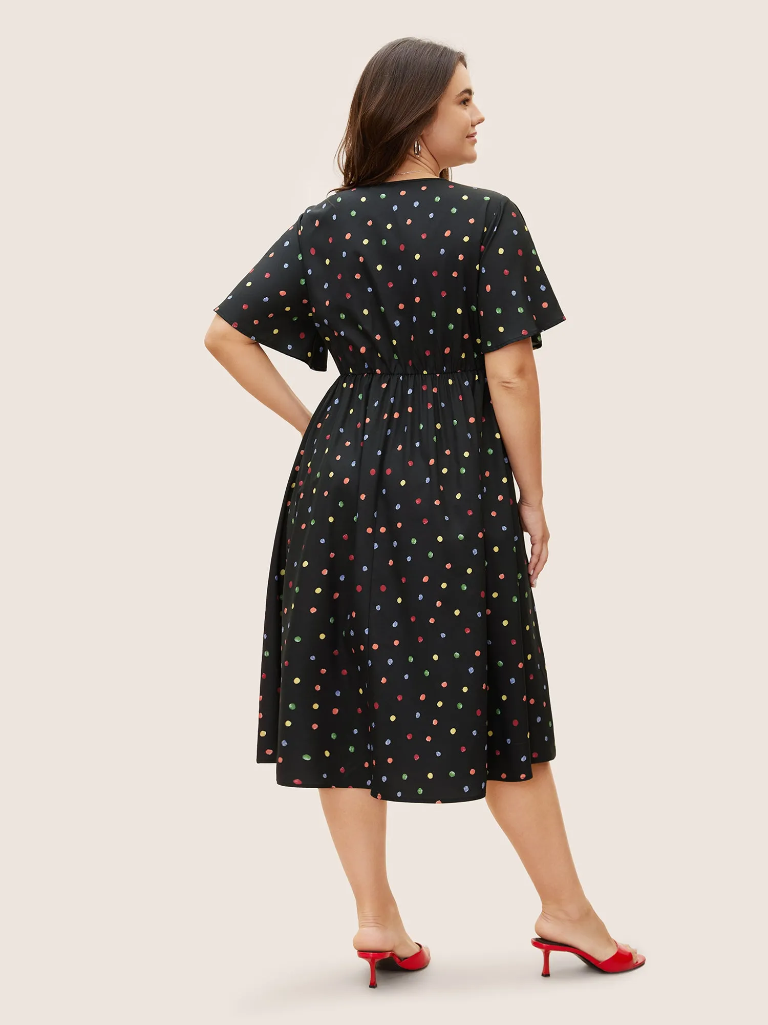 Colored Polka Dot Overlap Collar Midi Dress sold by Bloomchic product image thumbnail 3