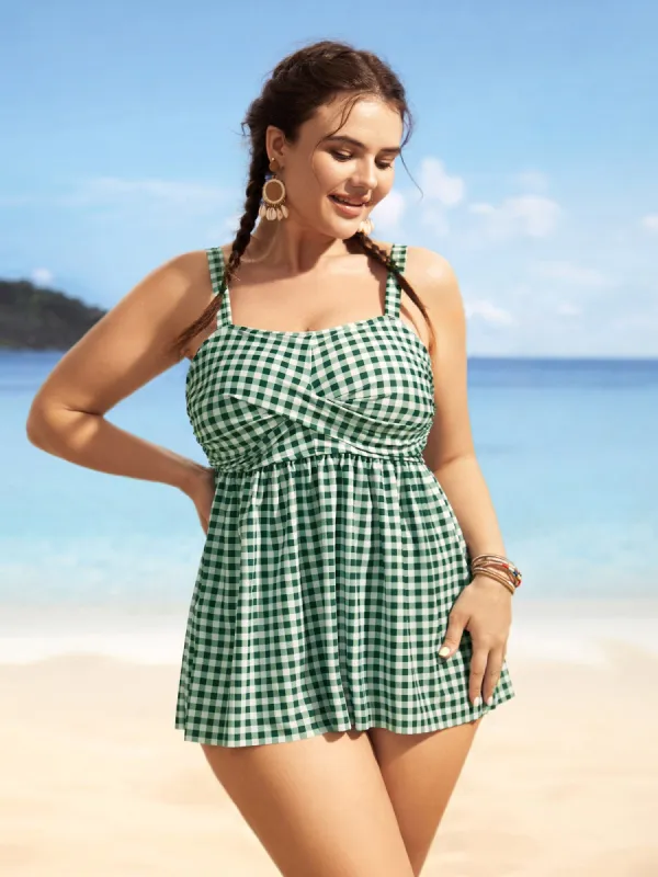 Gingham Twist Front Adjustable Straps Swim Top sold by Bloomchic
