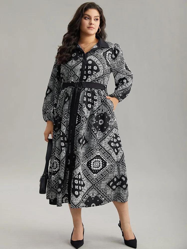 Moroccan Print Shirt Collar Belted Button Through Dress sold by Bloomchic product image thumbnail 3