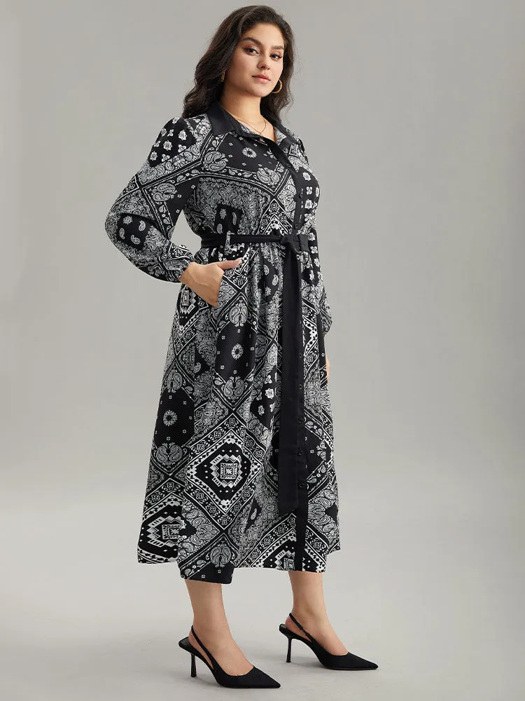 Moroccan Print Shirt Collar Belted Button Through Dress sold by Bloomchic product image thumbnail 4