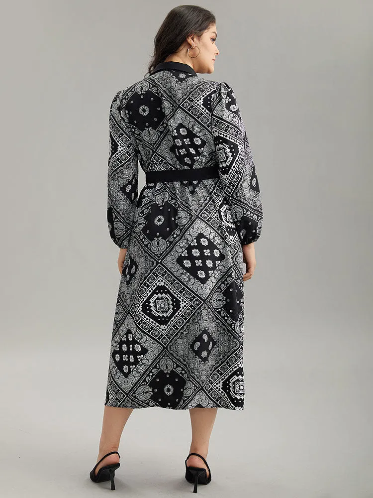 Moroccan Print Shirt Collar Belted Button Through Dress sold by Bloomchic product image thumbnail 5