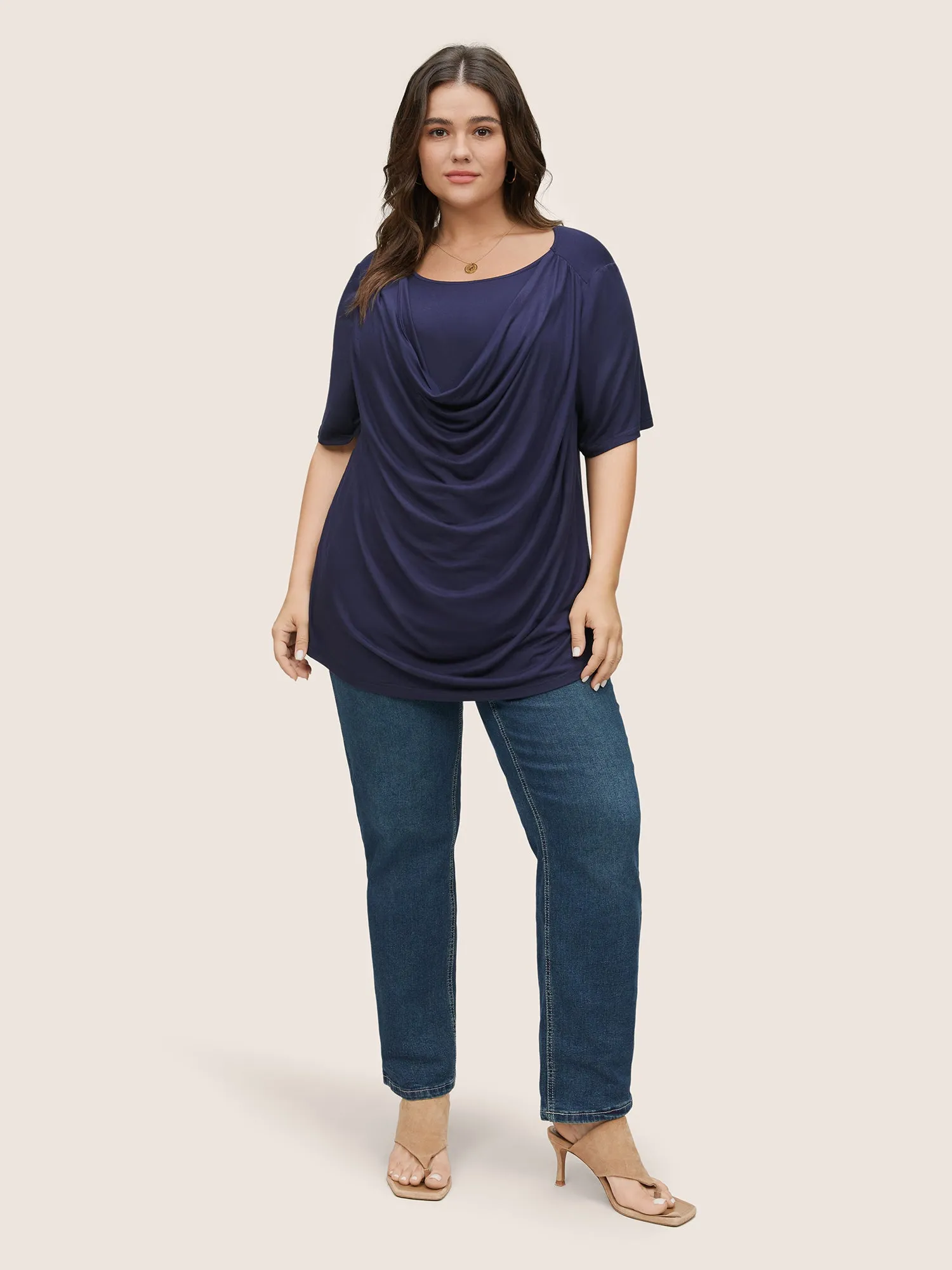 Solid Cowl Neck Gathered T-shirt sold by Bloomchic product image thumbnail 3