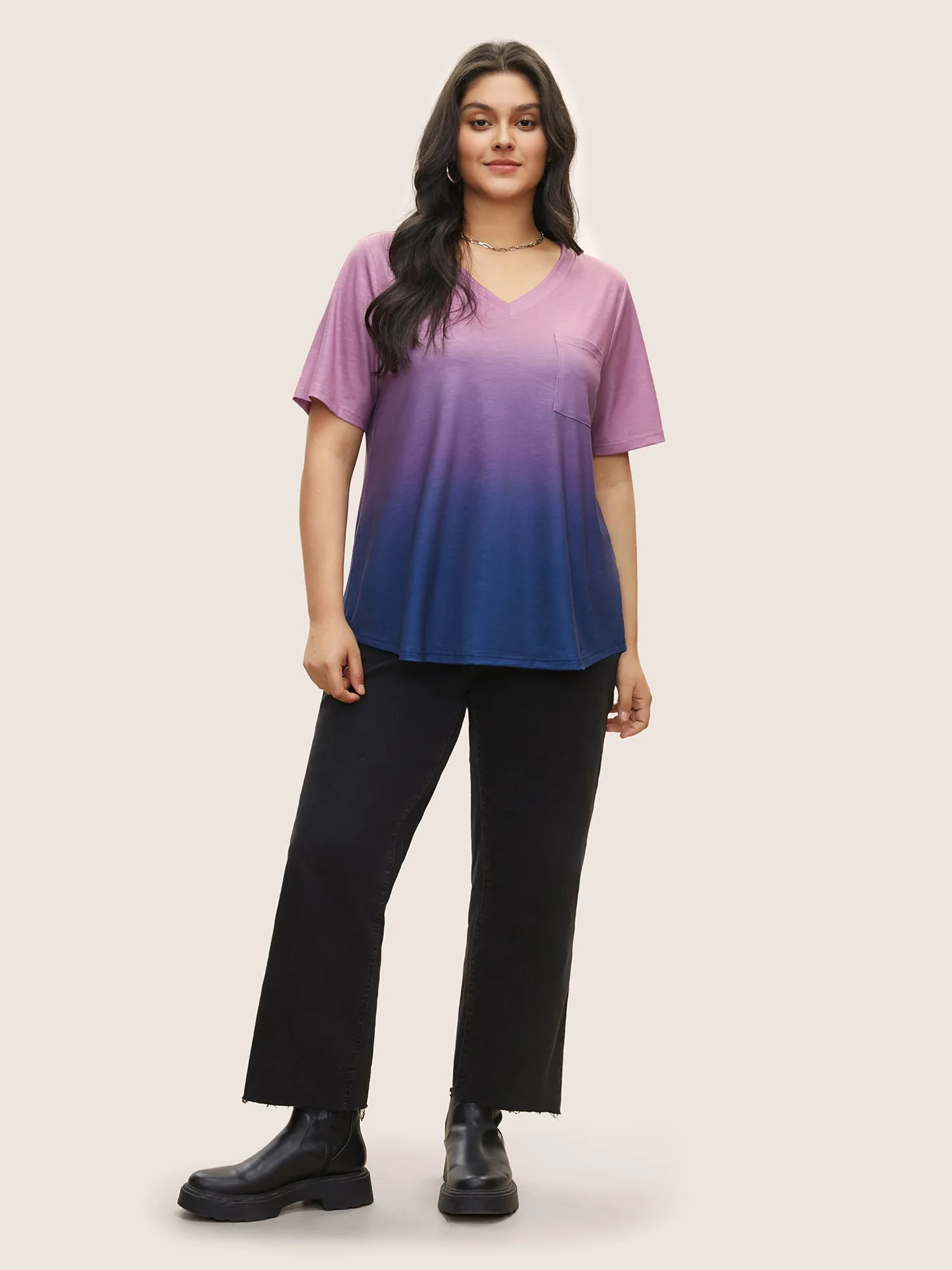 Ombre Contrast Patched Pocket T-shirt sold by Bloomchic product image thumbnail 3