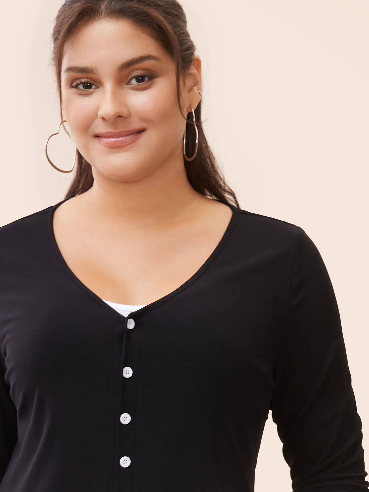 Supersoft Essentials Button Up Rib Knit T-shirt sold by Bloomchic product image thumbnail 3