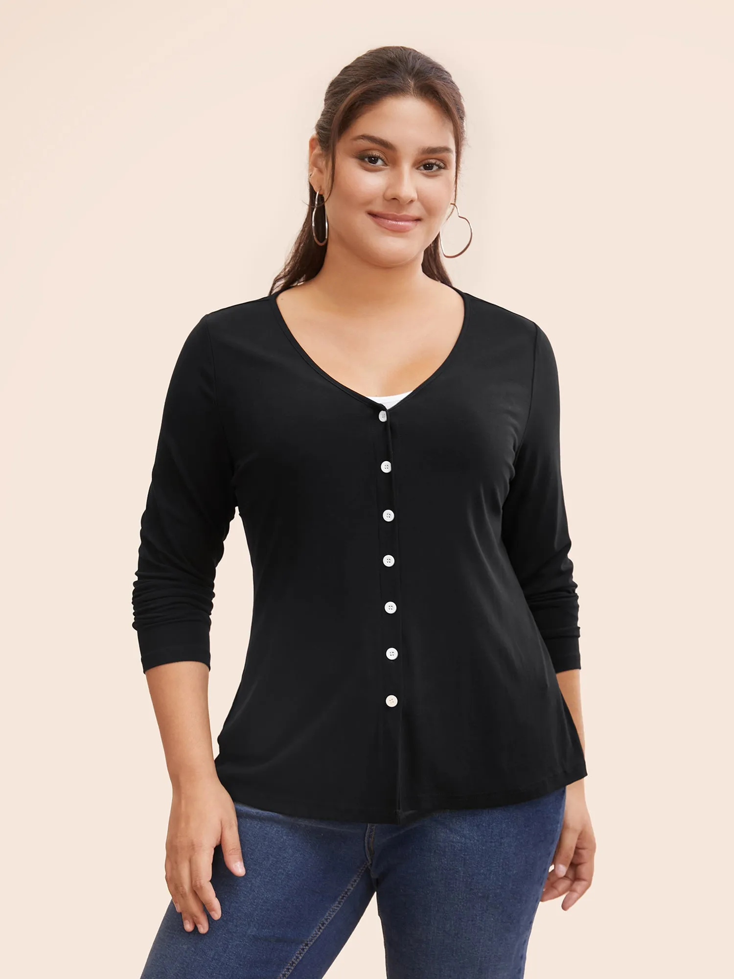 Supersoft Essentials Button Up Rib Knit T-shirt sold by Bloomchic