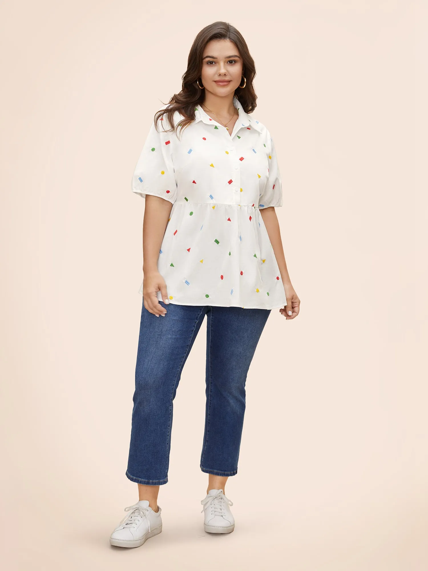 Cotton Geometric Embroidery Tunic Blouse sold by Bloomchic product image thumbnail 2