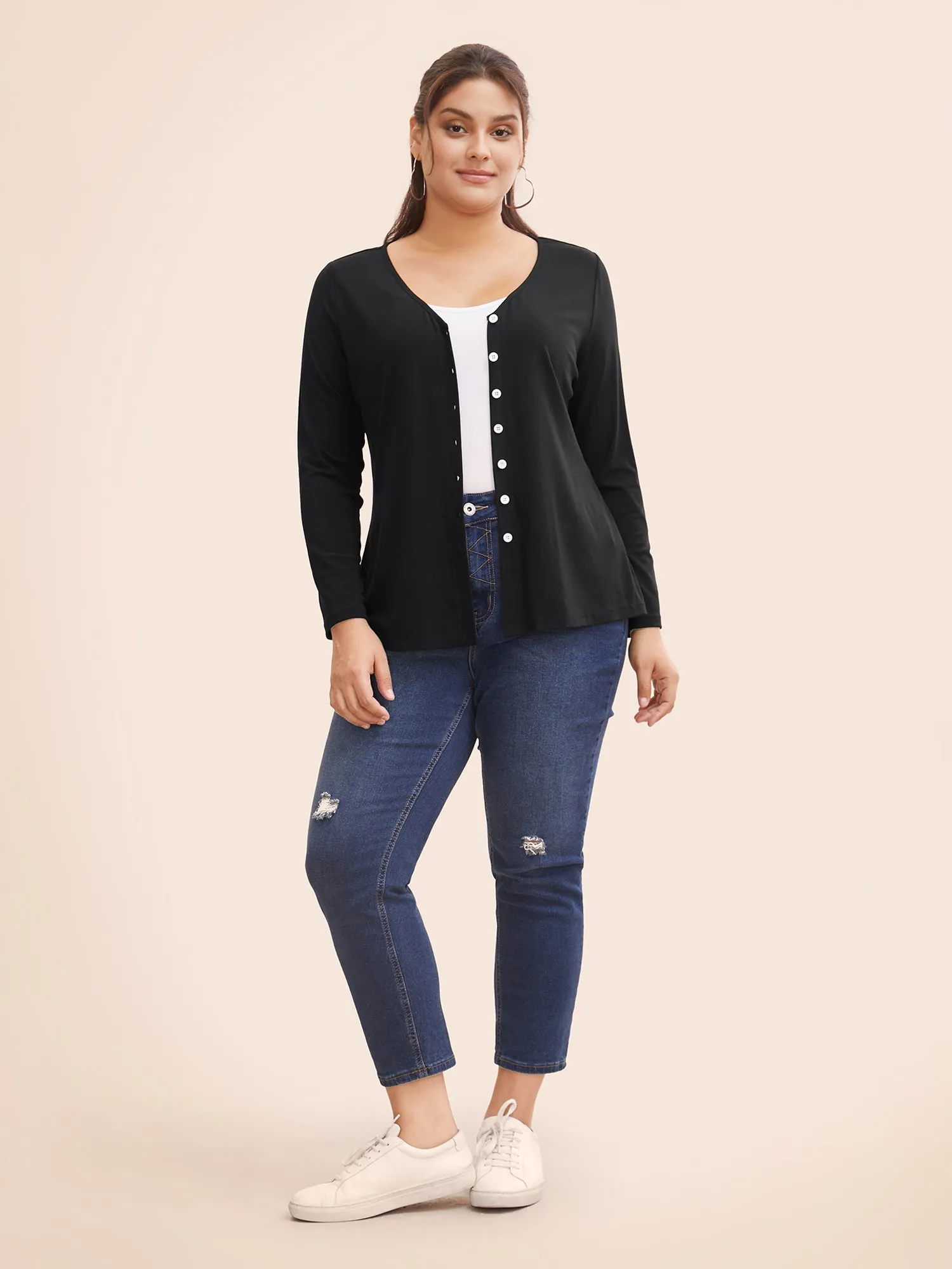 Supersoft Essentials Button Up Rib Knit T-shirt sold by Bloomchic product image thumbnail 2