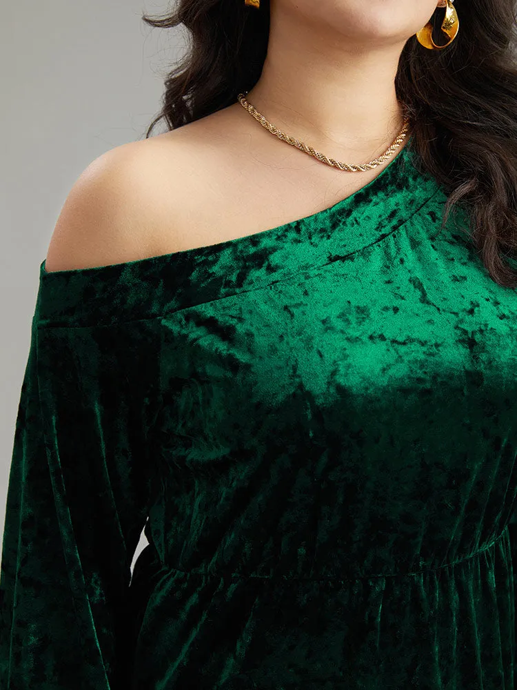 Solid Velvet One Shoulder Elastic Waist Dress sold by Bloomchic product image thumbnail 5