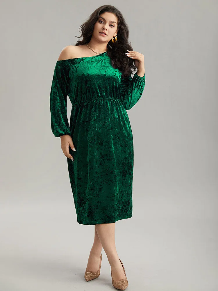 Solid Velvet One Shoulder Elastic Waist Dress sold by Bloomchic product image thumbnail 2