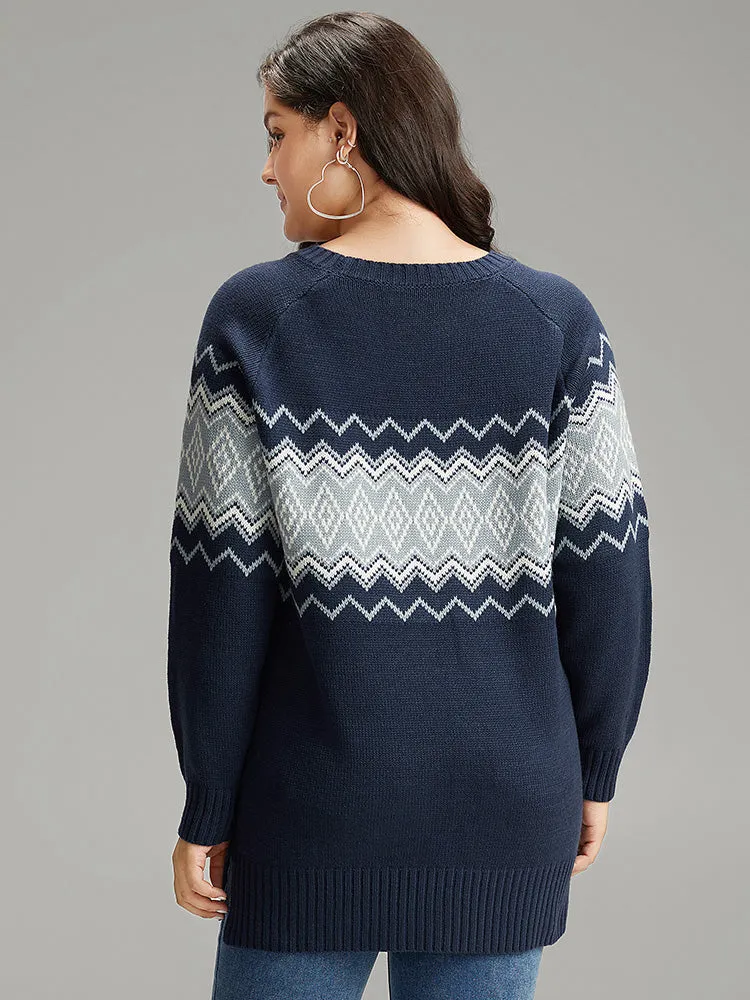 Geo Raglan Sleeve Elastic Hem Pullover sold by Bloomchic product image thumbnail 2