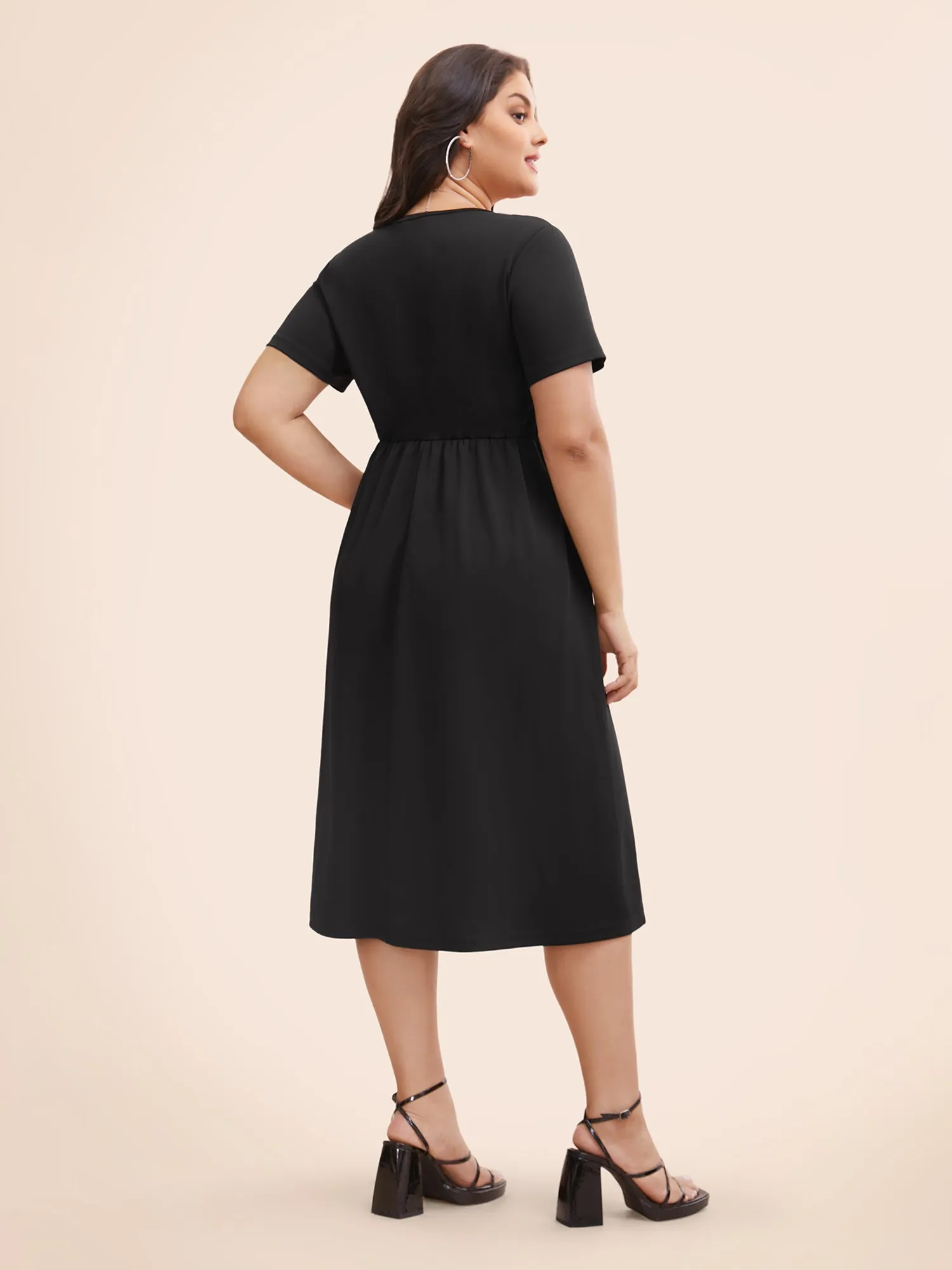 Square Neck Plain Elastic Waist Dress sold by Bloomchic product image thumbnail 4