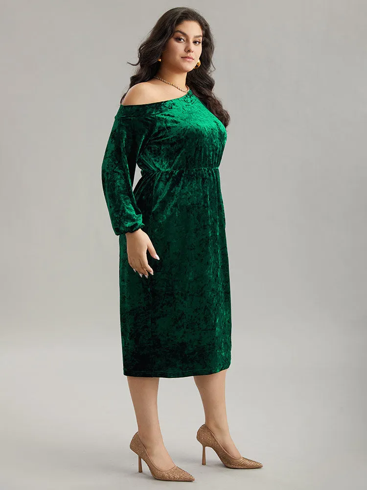 Solid Velvet One Shoulder Elastic Waist Dress sold by Bloomchic product image thumbnail 4