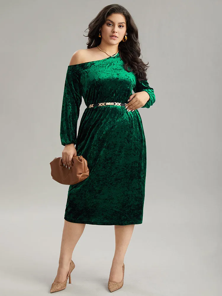 Solid Velvet One Shoulder Elastic Waist Dress sold by Bloomchic