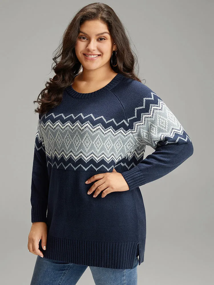 Geo Raglan Sleeve Elastic Hem Pullover sold by Bloomchic product image thumbnail 4