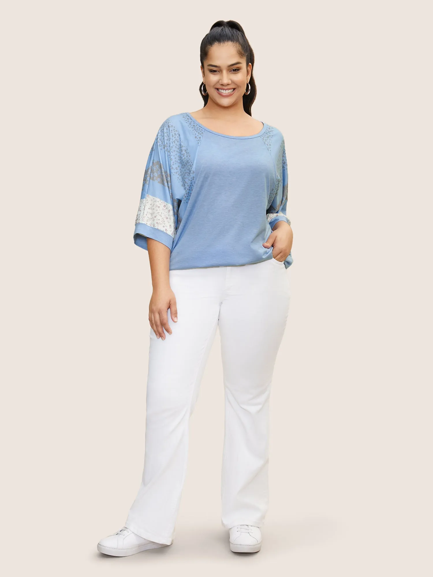 Bandana Print Patchwork Raglan Sleeve T-shirt sold by Bloomchic product image thumbnail 3