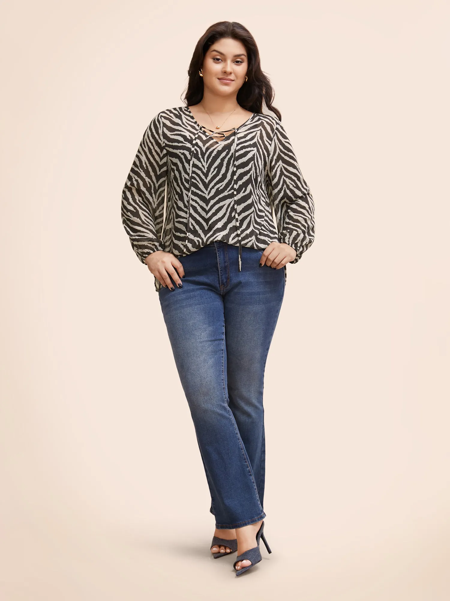 Zebra Print Lace Up Split Hem Blouse sold by Bloomchic product image thumbnail 2
